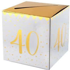 Geldbox 40. Geburtstag, gold-weiß, 20x20x20 cm