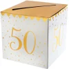 Geldbox 50. Geburtstag, gold-weiß, 20x20x20 cm