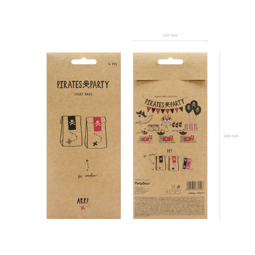 Geschenktüten aus Papier Piraten – 8x18 cm – 6 Stück