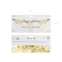 Girlande Happy Birthday / Geburtstag Blumen – Rosa – Gold – Länge: 1,3 m