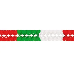 Girlande Seidenpapier, 16 x 16 cm, 4 m lang, schwer entflammbar, Grün-Weiß-Rot, Italien