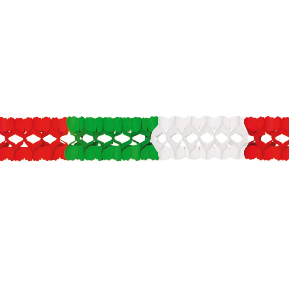 Girlande Seidenpapier, 16 x 16 cm, 4 m lang, schwer entflammbar, Grün-Weiß-Rot, Italien