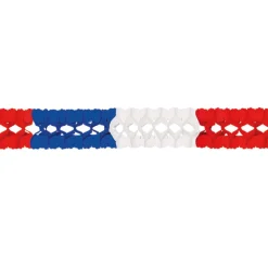 Girlande Seidenpapier, 16 x 16 cm, 4 m lang, schwer entflammbar, Blau-Weiß-Rot, USA / Frankreich