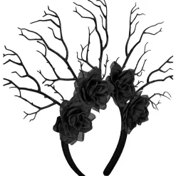 Haarreif dunkle Königin, mit Ästen und Rosen, schwarz