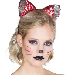 Haarreif Katze mit Wendepailletten rot/silber