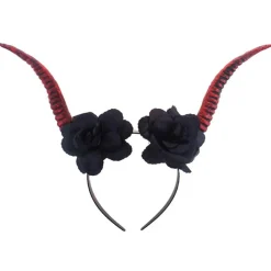 Haarreif mit Teufelshörnern und Blumen