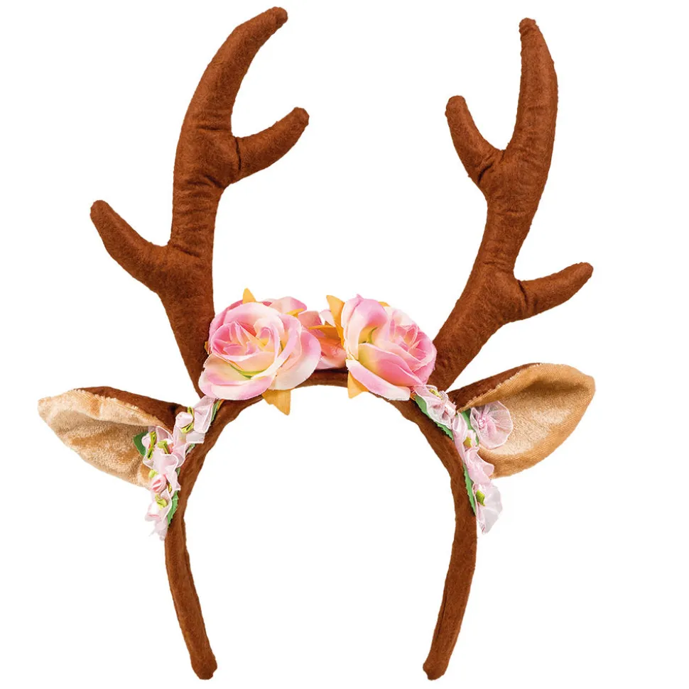 Haarreif Rentier, mit Ohren und Blumenschmuck