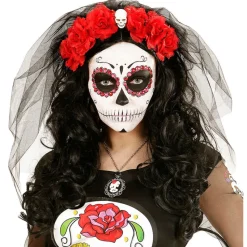 Haarreif Rote Rose, mit Totenkopf und Schleier