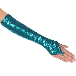 Handschuhe Meerjungfrau, türkis mit Schuppenmuster, ca. 40cm