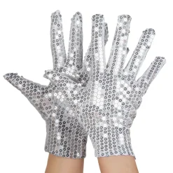 Handschuhe silberne Pailletten, kurz