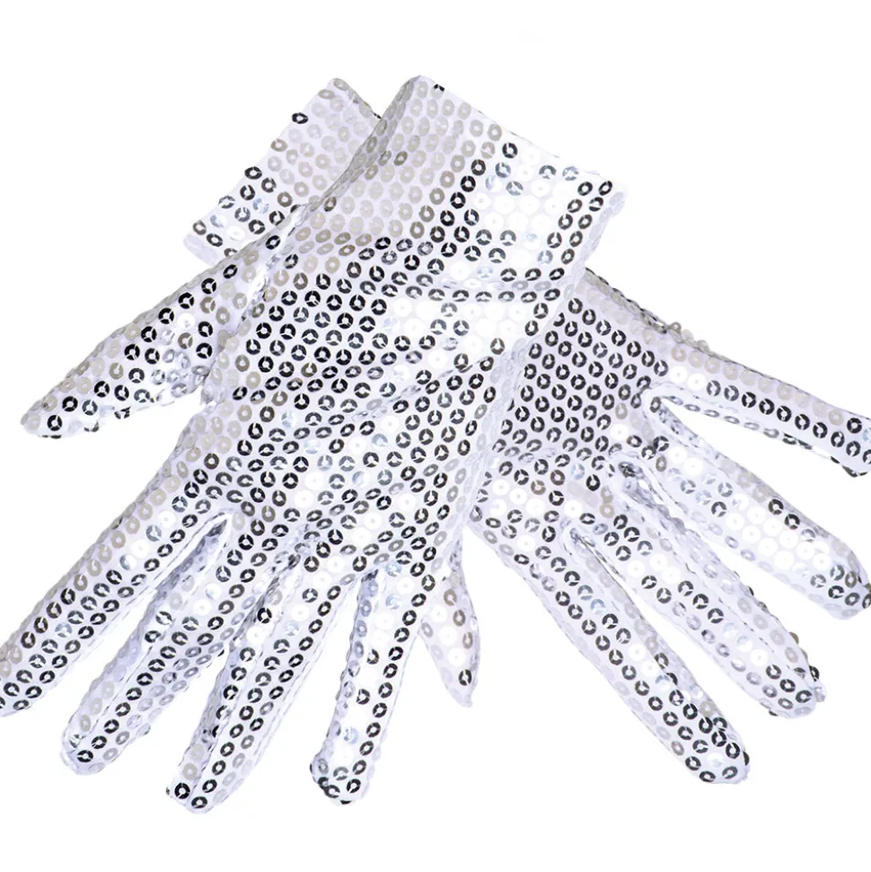 Handschuhe silberne Pailletten, kurz