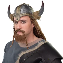 Helm Wikinger mit Hörnern und Fell