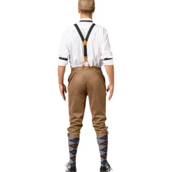 Herren-Kostüm 20er, Hahnentritt Braun, Kniebundhose, Hosenträger, Ärmelraffer und Schiebermütze, Gr.46-48