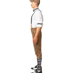 Herren-Kostüm 20er, Hahnentritt Braun, Kniebundhose, Hosenträger, Ärmelraffer und Schiebermütze, Gr.46-48