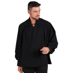 Herren-Kostüm Hemd Pirat, Mittelalterhemd, schwarz, Gr. XS
