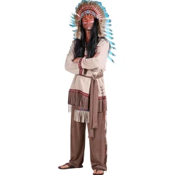Herren-Kostüm Indianer weiße Feder, Jacke & Hose, Gr. S