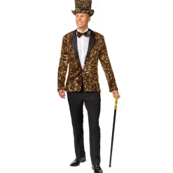 Herren-Kostüm Paillettenjacke Gold, Jackett mit zwei Taschen, Gr. 48
