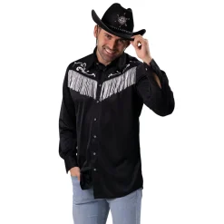 Herren-Kostüm Western-Hemd Cowboy Joe, schwarz mit Fransen, Gr. 50