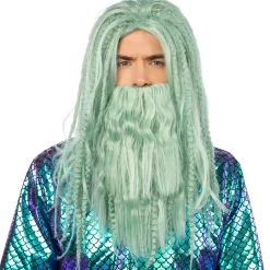 Herren-Perücke Neptun, mit Bart, wassergrün