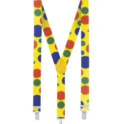 Hosenträger Clown, verstellbar, gelb mit bunten Kreisen