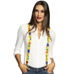 Hosenträger Clown, verstellbar, gelb mit bunten Kreisen