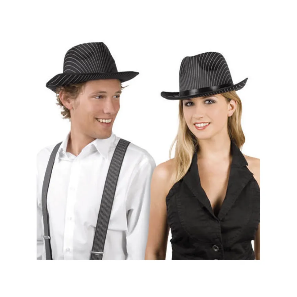Hut Al Capone mit Nadelstreifen, schwarz