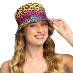 Hut Bucket-Hat Leopard, Neon Regenbogen