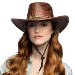 Hut Cowboy Outlaw, Lederoptik, Einheitsgröße, Braun