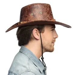 Hut Cowboy Outlaw, Lederoptik, Einheitsgröße, Braun