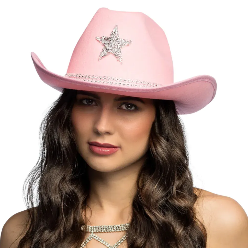 Hut Cowboy Taylor, mit Strass-Stern, Einheitsgröße, Hellrosa