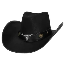 Hut Cowboy Wyatt, mit Stierkopf, Einheitsgröße, Schwarz