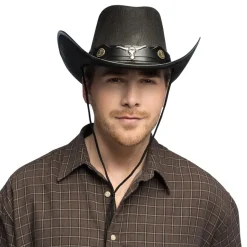 Hut Cowboy Wyatt, mit Stierkopf, Einheitsgröße, Schwarz