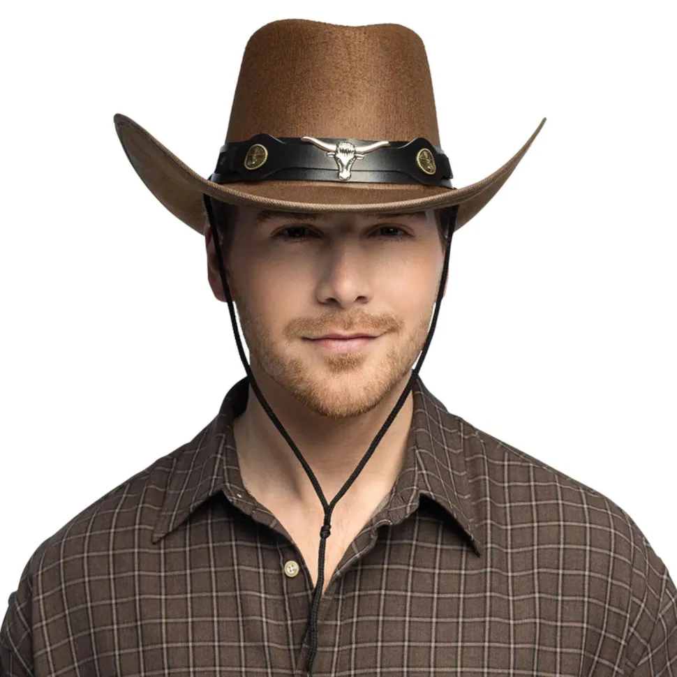 Hut Cowboy Wyatt, mit Stierkopf, Einheitsgröße, Braun