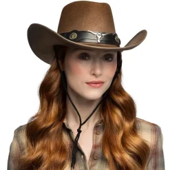 Hut Cowboy Wyatt, mit Stierkopf, Einheitsgröße, Braun