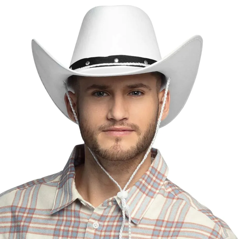 Hut Cowgirl mit Hutband und Nieten, weiß