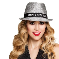 Hut Happy New Year, silber glitzer