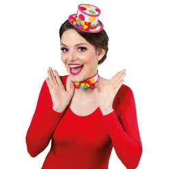 Hut Mini-Zylinder bunter Clown, mit Haarclips
