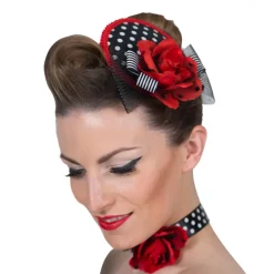 Hut Rockabilly schwarz-weiß mit roter Rose
