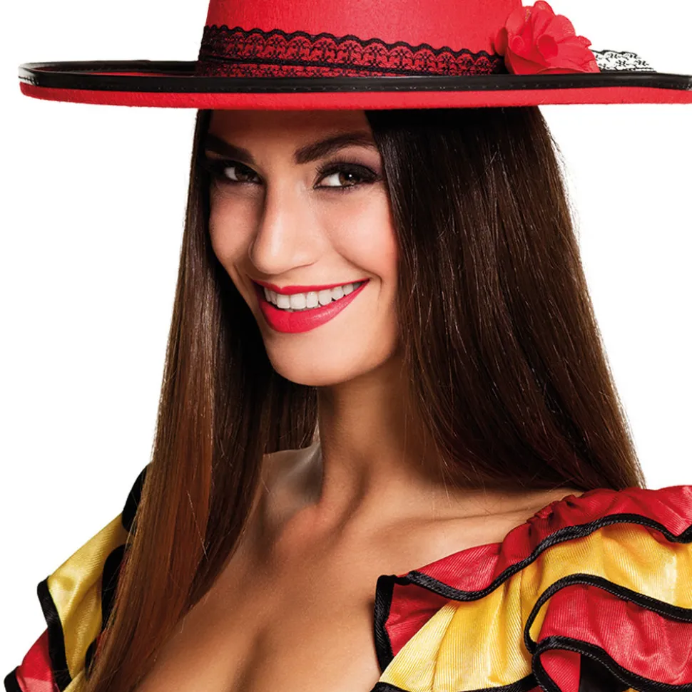 Hut Senorita, rot, mit Spitzenband