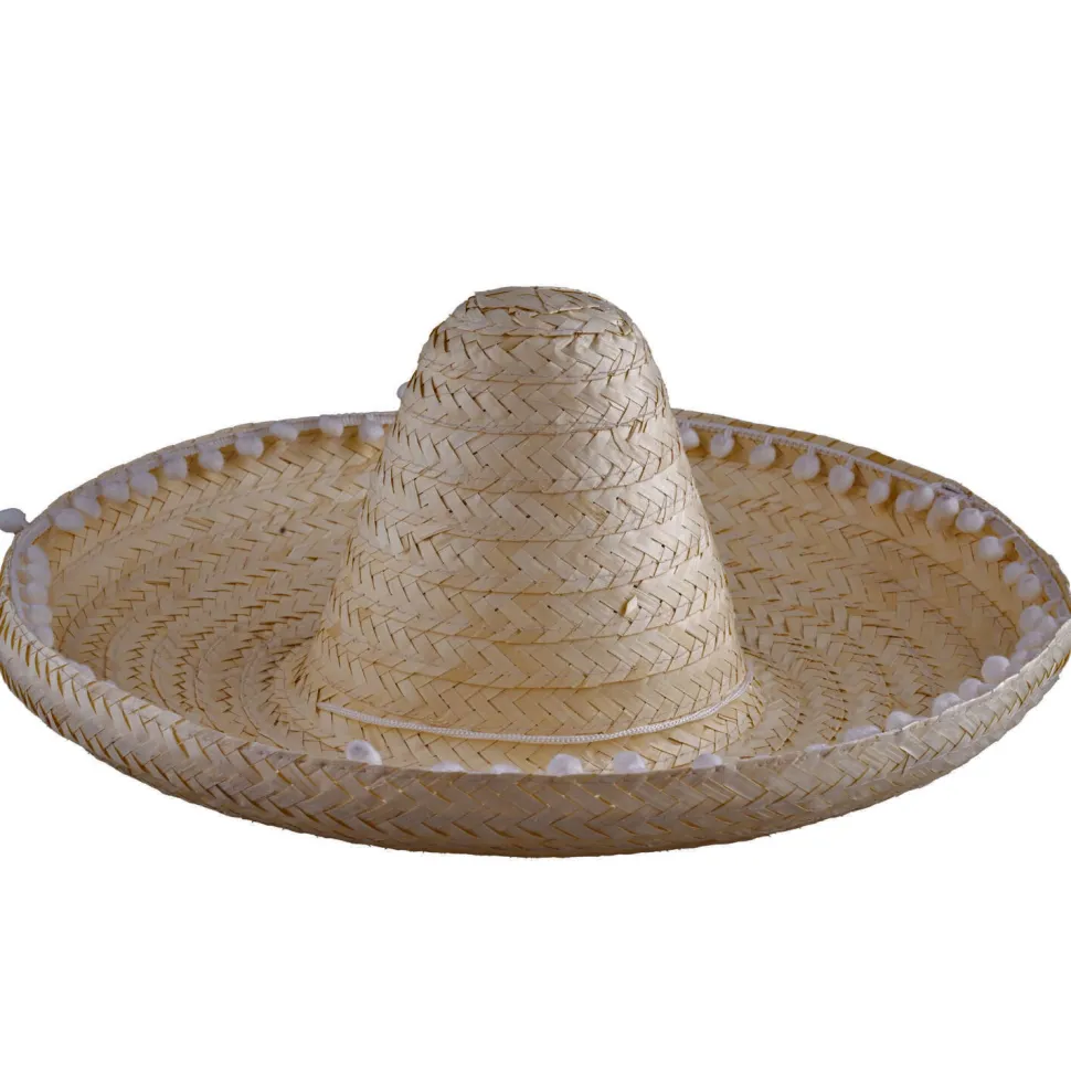 Hut Sombrero aus Stroh, Natur mit weißer Borte, ca. 55cm