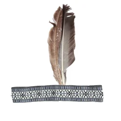 Indianer-Stirnband mit Feder, beige-blau