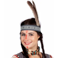 Indianer-Stirnband mit Feder, beige-blau