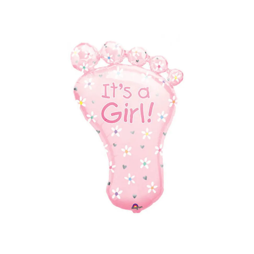 Jumbo-Folienballon Fuß mit Blümchen, baby-rosa