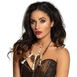 Kette Voodoo mit Perlen, Fell und Knochen