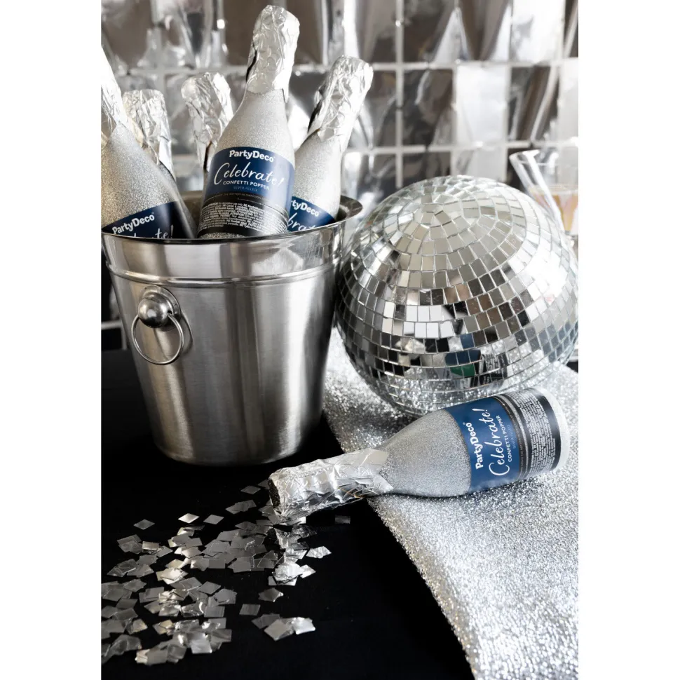 Konfettikanone Form Champagnerflasche - Silber - 20,5 cm