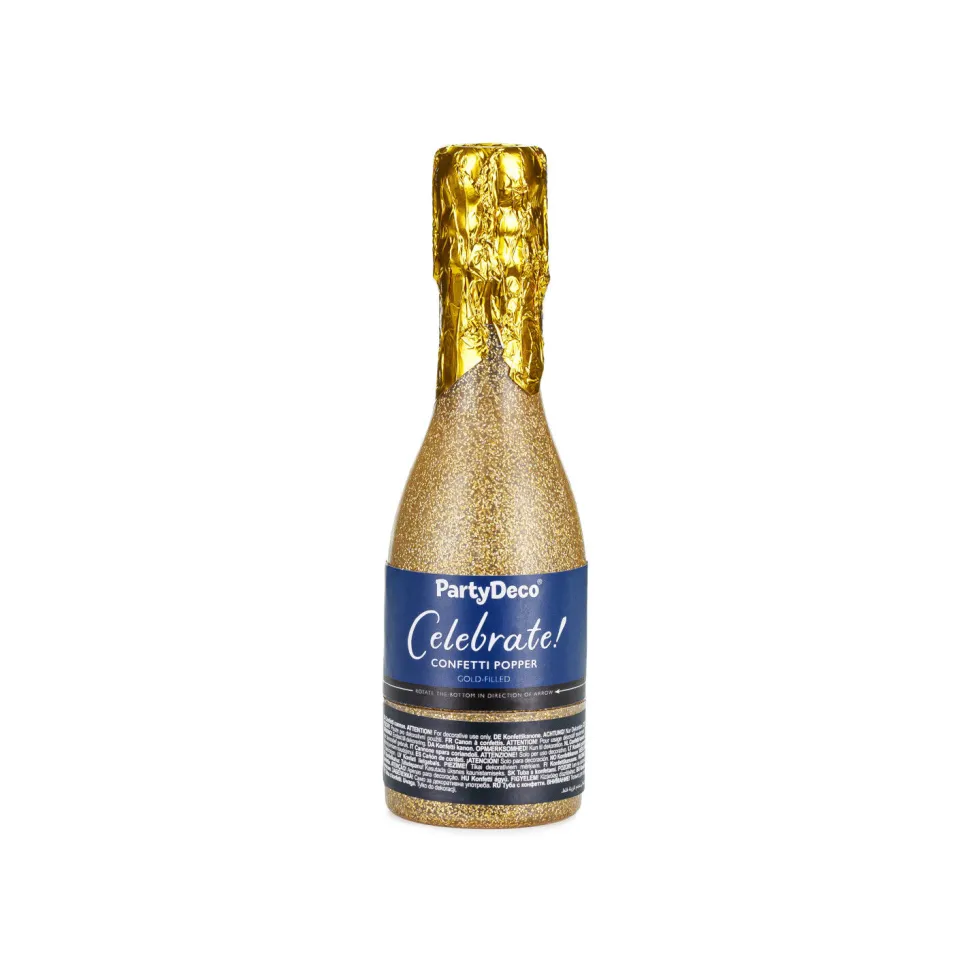 Konfettikanone Form Champagnerflasche - Gold - 20,5 cm