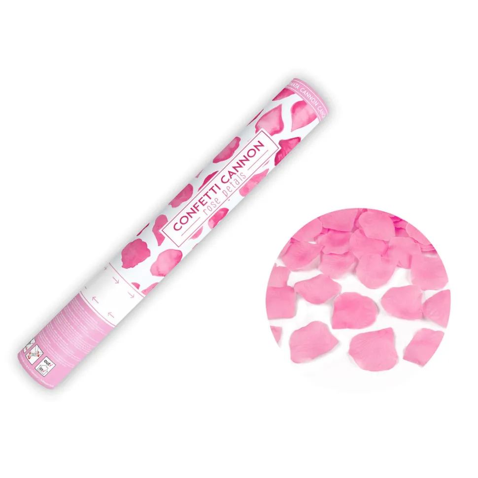 Konfettikanone mit künstlichen Rosenblättern – Rosa – 40 cm