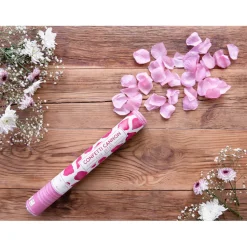 Konfettikanone mit künstlichen Rosenblättern – Rosa – 40 cm