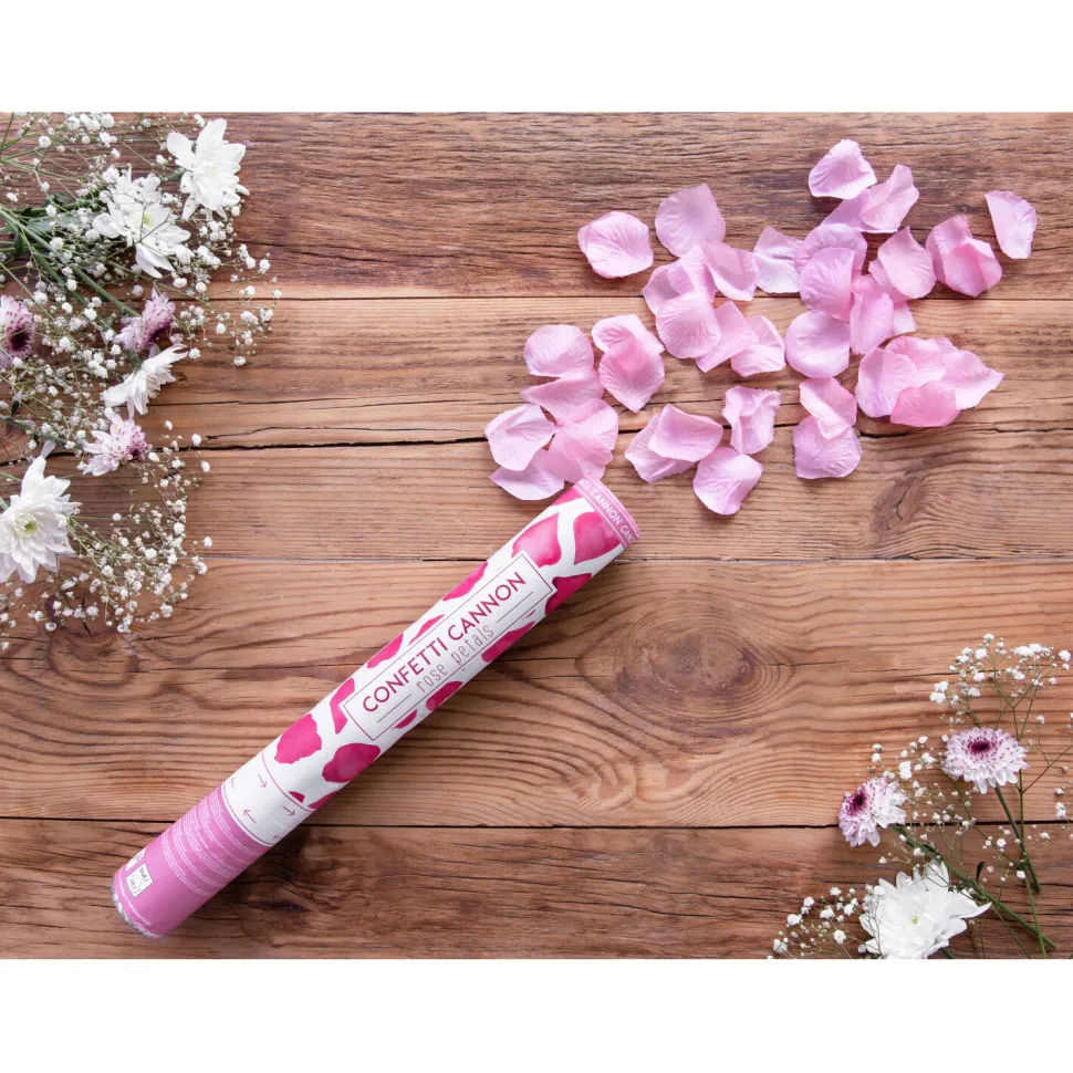 Konfettikanone mit künstlichen Rosenblättern – Rosa – 40 cm