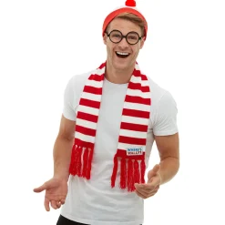 Kostüm-Set Wo ist Walter mit Mütze, Schal und Brille, rot-weiß geringelt